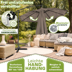 tillvex Aluminium parasol + afdekking Ø 350 cm met zwengel, zweefparasol met standaard en windscherm, tuinparasol, uv-bescherming aluminium, zwengelparasol, waterdicht, 360 graden draaibaar •