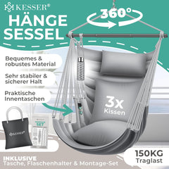Hangstoel - Binnen & Buiten - Hangschommel - Tot 150kg - Grijs - KESSER®