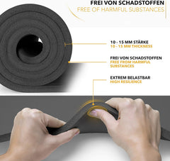 Yogamat - Fitness mat - Sportmat - Yoga mat extra dik - 190x100 cm - Zwart - Tresko •