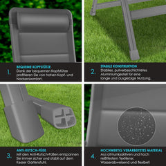 KESSER® Tuinstoel met armleuningen set van 2 | aluminium klapstoel incl. hoofdkussen campingstoel 7-voudig verstelbare rugleuning | ademend en weerbestendig | inklapbaar & anti-slip antraciet
