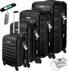 Kesser® 4-delige set koffers met harde schaal, Hard Shell Basic koffers met harde schaal, trolleys, reiskoffers, set reiskoffers, bagage, rolkoffers, slot, 4 wielen, acrylonitril-butadieen-styreen, telescopische handgrepen, S-M-L-XL