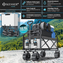 KESSER® Bolderkar, opvouwbaar, max. tot 150 kg belastbaar met brede massief rubberen banden, handwagen, transportwagen, gereedschapswagen incl. 2 netvakken en zijvak, transportwagen, tuinaanhanger