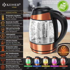 Waterkoker met temperatuurregeling - RVS - met LED - 1.8L - 2200W - Koper •