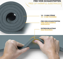Yogamat - Fitness mat - Sportmat - Yoga mat extra dik - Donkergrijs - TRESKO