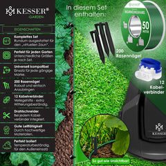 KESSER® Begrenzingskabel 50 m + 200 grondpennen + 12 kabelconnectoren voor robotmaaier, accessoireset, begrenzingsdraad, universeel compatibel met Gardena/Bosch/Worx/Honda/ROBOMOW