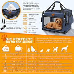 Reisbench hond - Draagtas hond - Transportbox - 70x52x52 cm - Blauw