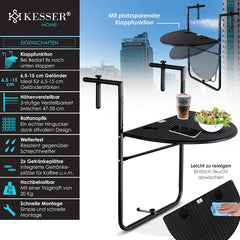 KESSER® Balkontafel - Inklapbaar - Hangtafel - Verstelbaar - Zwart