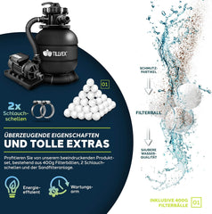 Tillvex® Zandfilter - Zandfilterpomp - 7900L/u - Zwart •