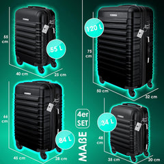 Kesser® 4-delige set koffers met harde schaal, Hard Shell Basic koffers met harde schaal, trolleys, reiskoffers, set reiskoffers, bagage, rolkoffers, slot, 4 wielen, acrylonitril-butadieen-styreen, telescopische handgrepen, S-M-L-XL