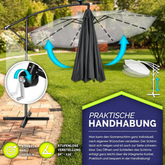 Tillvex® LED Parasol - Zweefparasol - Ø300cm - 360° Draaibaar - Antraciet •