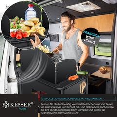 KESSER® Campingkeuken, incl. draagtas en bekerset, campingkast, vouwkast, met aluminium frame, reiskeuken, keukenbox, tentkast, outdoor camping keuken, zwart/zwart, type F2