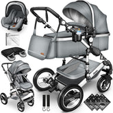 Kinderwagen 3 in 1 - Buggy - Wandelwagen - Kinderbuggy - Lichtgrijs - KIDUKU®