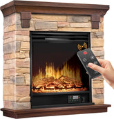 KESSER® Elektrische open haard met 3D-vlameffect, met verwarmingsfunctie, elektrische open haard met 1800 W vermogen, timer, thermostaat, afstandsbediening, dimbaar, natuur/bruin