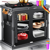 KESSER® Campingkeuken, opvouwbaar, outdoor campingkast, 84 x 80 cm, keukenkast met aluminium frame, 6 vakken incl. 4-delige bekerset, zijvakken en vliegengaas, campingkeuken van UV-bestendige stof