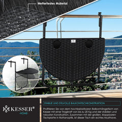 KESSER® Balkontafel - Inklapbaar - Hangtafel - Verstelbaar - Zwart