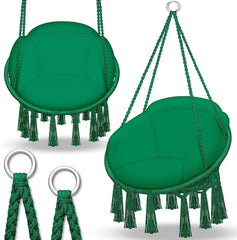 tillvex Hangstoel met groot kussen, 200 kg, om op te hangen, hangstoel, binnen en buiten, hangmand, weerbestendig, schommelmand, groen