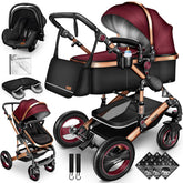 Kinderwagen 3 in 1 - Buggy - Wandelwagen - Kinderbuggy - Zwart/Rood - KIDUKU®