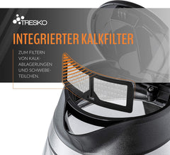 Waterkoker glas - met LED - 1.8L - 2200W - Zilver - TRESKO