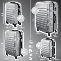 Kesser® 4-delige set koffers met harde schaal, Hard Shell Basic koffers met harde schaal, trolleys, reiskoffers, set reiskoffers, bagage, rolkoffers, slot, 4 wielen, acrylonitril-butadieen-styreen, telescopische handgrepen, S-M-L-XL