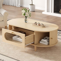 DACHETOU Salontafel 50x100cm, houtkleur, salontafel met één lade, bijzettafel met roldeur, salontafel, woonkamertafel met 4 steunpoten, houtkleur