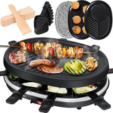KESSER® 3-in-1 raclette-grill met natuurgrillsteen, grillplaat en pannenkoeken, tafelgrill voor 8 personen, elektrische grill met antiaanbaklaag, 8 pannen en houten spatels
