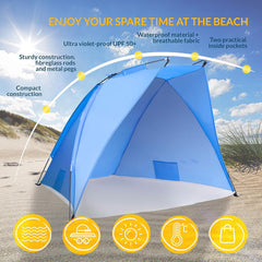 TRESKO® strandscherm incl. draagtas | strandtent met uv-bescherming 50+ | kleine verpakking | waterdicht en ademend