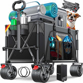 KESSER® Bolderkar, GTR9000, handwagen, 200 kg, 300 liter opbergruimte, transportwagen, opvouwbaar, extra brede 360° wielen en parkeerremmen, weerbestendig, strandwagen, incl. afdekking, zijzak en