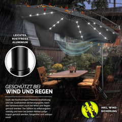 Tillvex® LED Parasol - Zweefparasol - Ø300cm - 360° Draaibaar - Antraciet •