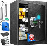 KESSER® Elektrische kluis met vingerafdruk & sleutel XL | incl. noodbatterij | elektronische kluis | 3x dubbele boutvergrendeling | vloer wandkluis | meubelkluis | pantserkast cijferslot zwart