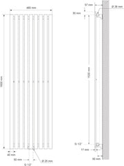 Badkamer radiator - Handdoekradiator - Verwarming Badkamer - 48x160 cm - Zwart - LuxeBath