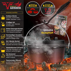 KESSER® Dutch Oven Set - 7,3L - Vuurpan - Stoofpan - Gietijzeren pan