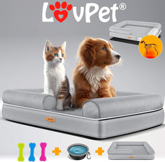 Orthopedisch hondenbed, hondenkussen, hondenkorf relax, incl. bak + 3 x kauwbotten, hondensofa voor kleine, middelgrote en grote honden, hoes afneembaar en wasbaar, 106x80x22cm grijs