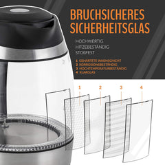 Waterkoker glas - met LED - 1.8L - 2200W - Zilver - TRESKO