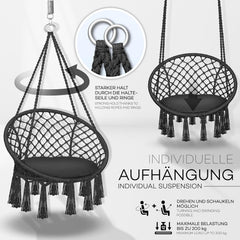 Hangstoel - Binnen & Buiten - Hangschommel - Tot 200kg - Zwart - Tillvex®