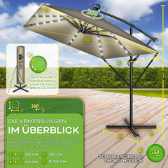 Tillvex® LED Parasol - Rechthoekig - 235x235cm - Verstelbaar - Bruin •