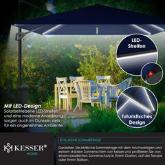 KESSER® Zweefparasol met voet - LED - Ø 3.3m - 360° Draaibaar - Marineblauw