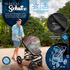 Kinderwagen 3 in 1 - Buggy - Wandelwagen - Kinderbuggy - Zwart/Rood - KIDUKU®