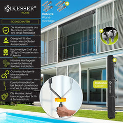 Klemluifel - Balkon luifel - Verticale luifel - 140x250 cm - Grijs - KESSER®