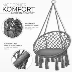 Hangstoel - Binnen & Buiten - Hangschommel - Tot 200kg - Grijs - Tillvex®