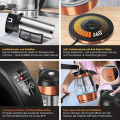 Waterkoker met temperatuurregeling - RVS - met LED - 1.8L - 2200W - Koper •