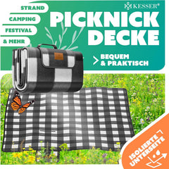 Picknickkleed - Picknickdeken - Buitenkleed - Waterdicht - 200x200 cm - Wasbaar - Zwart - KESSER®