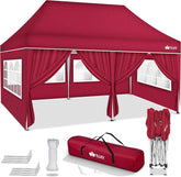 tillvex Paviljoen, 3 x 6 m, waterdicht, pop-up vouwpaviljoen, in hoogte verstelbaar, tuintent, uv-bescherming 50+, partytent met tas voor de tuin, rood, met 6 zijdelen
