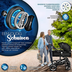 Kinderwagen 3 in 1 - Buggy - Wandelwagen - Kinderbuggy - Zwart - KIDUKU®