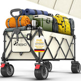 TRESKO® Bolderkar, opvouwbaar, 215 l, met rem, inklapbaar, 150 kg, incl. massief rubberen banden, opvouwbare strandwagen, extra brede all-terrain wielen, transportwagen met draagtas (beige)