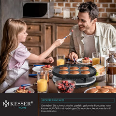 KESSER® 3-in-1 raclette-grill met natuurgrillsteen, grillplaat en pannenkoeken, tafelgrill voor 8 personen, elektrische grill met antiaanbaklaag, 8 pannen en houten spatels