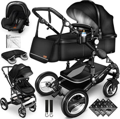 Kinderwagen 3 in 1 - Buggy - Wandelwagen - Kinderbuggy - Zwart - KIDUKU®