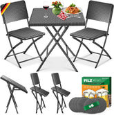 KESSER® Bistroset 3-delige balkontafel met 2 stoelen, balkonmeubel, weerbestendig en uv-bestendig, balkonset, inklapbare zitgroep, gecoat staal en rotan-look, tuinmeubelset met 6 vilten onderzetters