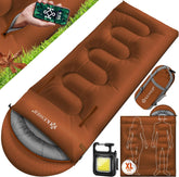 KESSER® Slaapzak voor buiten, dekenslaapzak, 3-4 seizoenen, campingslaapzak voor volwassenen en kinderen, licht, draagbaar, warm en waterafstotend, inclusief campinglamp en zijzak