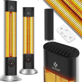 KESSER® Staande warmtestraler, infrarood staande warmtestraler, incl. beschermhoes, warmtestraler, terras, infraroodstraler, torenverwarming, 2000 W, terrasstraler, staande verwarming met