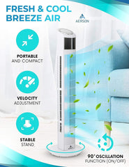Aerson- Torenventilator met afstandbediening - 90 cm wit